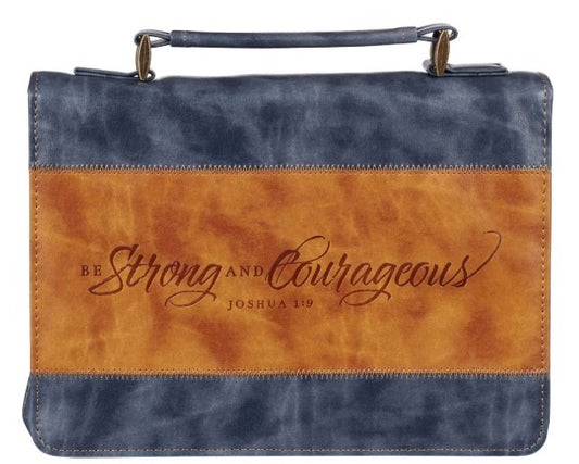 Strong and Courageous Butterscotch and Navy Classic Bible Cover