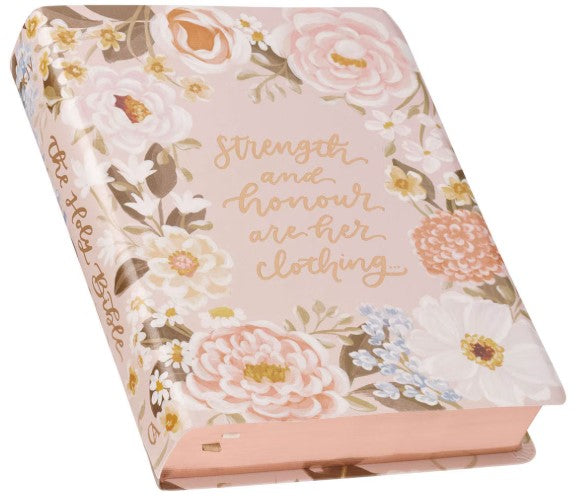 Peach Floral Margo Collection Faux Leather King James Version Note-taking Bible