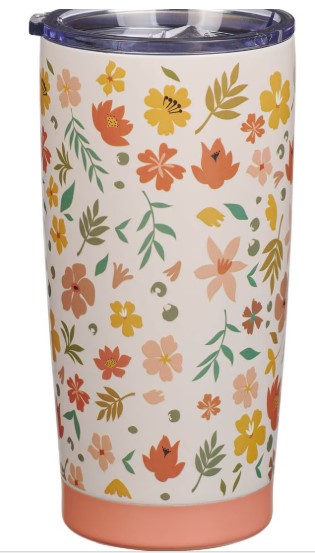 World's Greatest Mom Peach Floral Stainless Steel Travel Tumbler