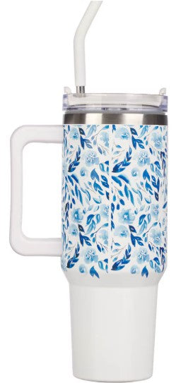 Trust in the Lord Blue Botany 40 oz Stainless Steel Travel Tumbler with Straw