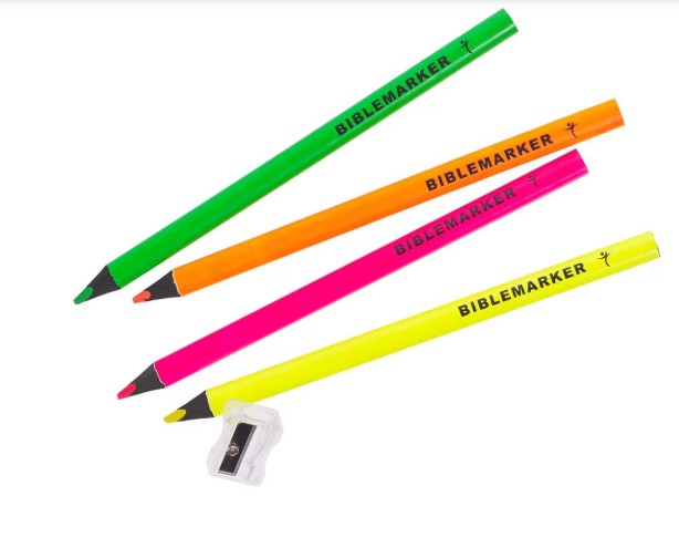 4 Piece Assorted Colors Jumbo Dry Highlighter Bible Markers with Sharpener