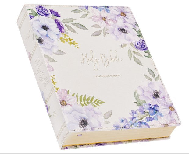 Lavender Floral Faux Leather Giant Print Full-size King James Version Bible