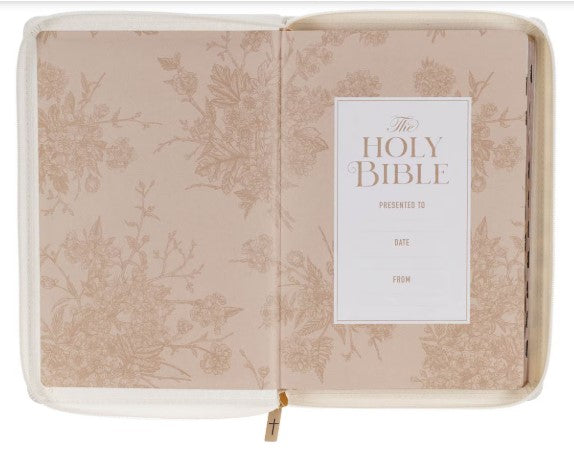 White and Gold Faux Leather Large Print Thinline King James Version Bible with Zippered Closure