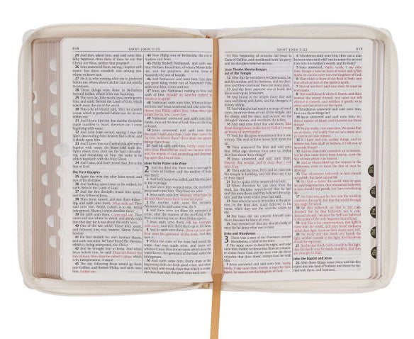 White and Gold Faux Leather Large Print Thinline King James Version Bible with Zippered Closure