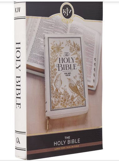 White and Gold Faux Leather Large Print Thinline King James Version Bible with Zippered Closure