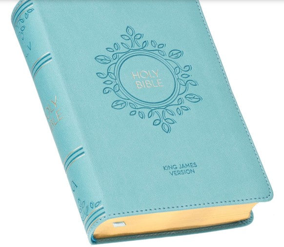 Vibrant Teal Faux Leather Large Print Thinline King James Version Bible with Zippered Closure