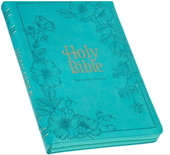 Vibrant Teal Faux Leather Large Print Thinline King James Version Bible with Zippered Closure