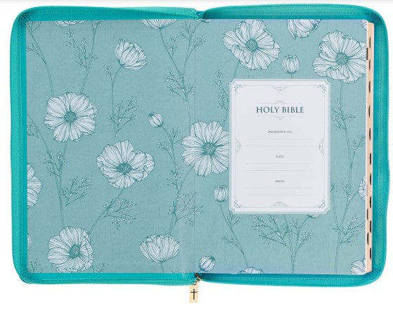 Vibrant Teal Faux Leather Large Print Thinline King James Version Bible with Zippered Closure