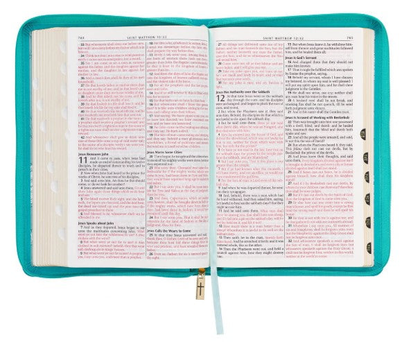 Vibrant Teal Faux Leather Large Print Thinline King James Version Bible with Zippered Closure