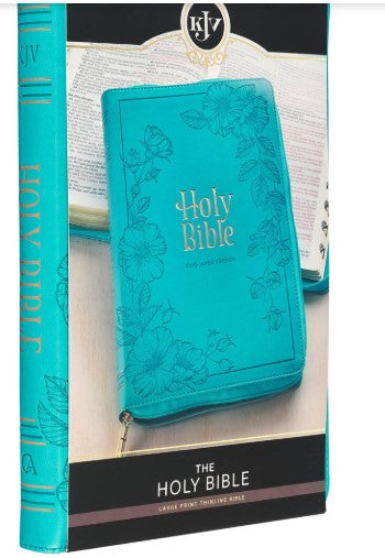 Vibrant Teal Faux Leather Large Print Thinline King James Version Bible with Zippered Closure