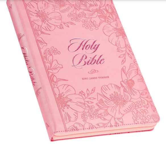 Sunrise Pink Faux Leather Large Print Thinline King James Version Bible with Zippered Closure