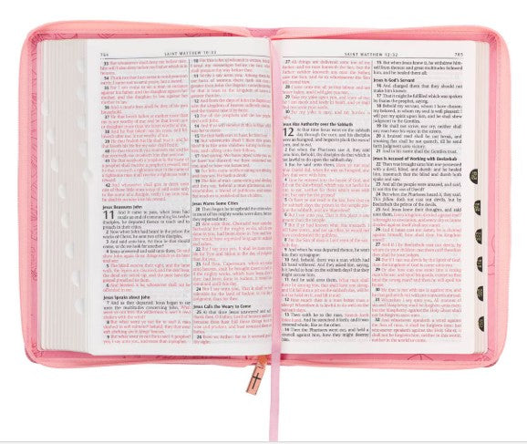 Sunrise Pink Faux Leather Large Print Thinline King James Version Bible with Zippered Closure