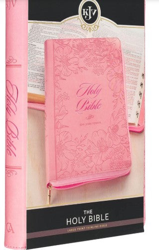 Sunrise Pink Faux Leather Large Print Thinline King James Version Bible with Zippered Closure