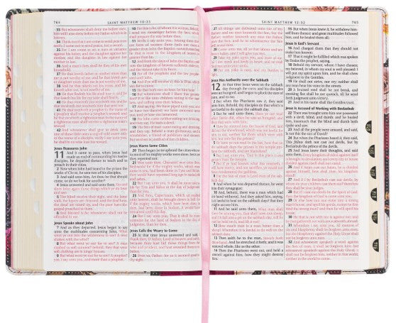 KJV Large Print Thinline Bible-Black/Burgundy Floral Printed Faux Leather