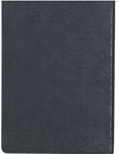 KJV Large Print Thinline Bible-Black Floral Faux Leather