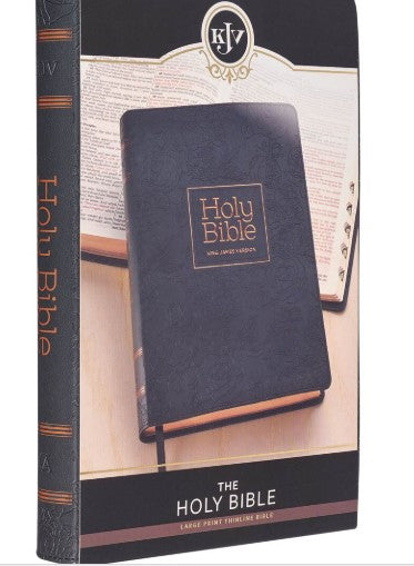 KJV Large Print Thinline Bible-Black Floral Faux Leather