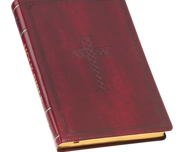 KJV Large Print Thinline Bible-Burgundy Cross Faux Leather Indexed