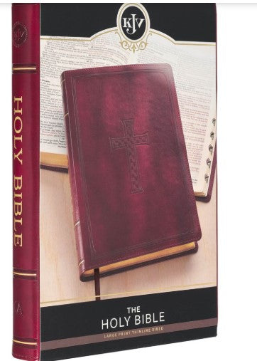 KJV Large Print Thinline Bible-Burgundy Cross Faux Leather Indexed