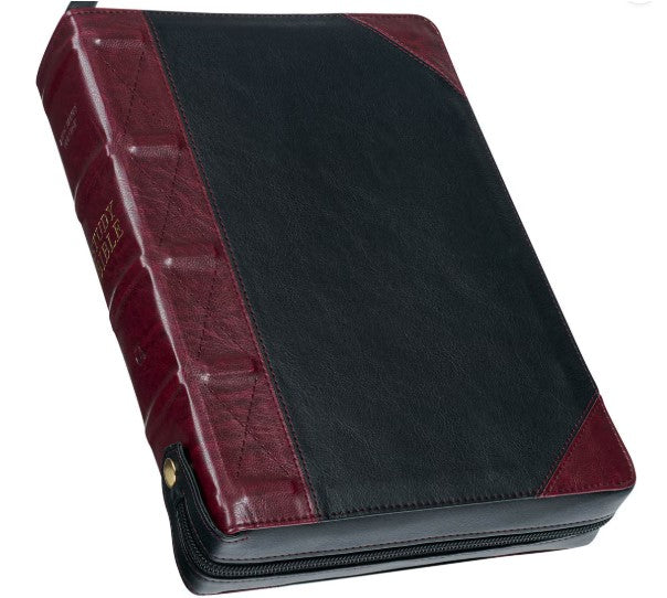 KJV Study Bible-Burgundy/Black Faux Leather Indexed w/Zipper