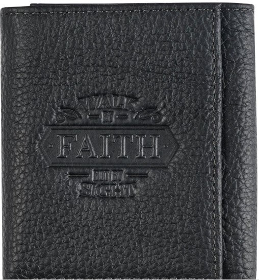 Walk by Faith Black Genuine Leather Wallet - 2 Corinthians 5:7