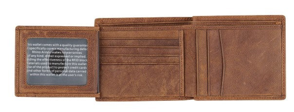 Men's Timber Spice Brown Full Grain Cowhide Leather Bifold Rhino Armor Wallet