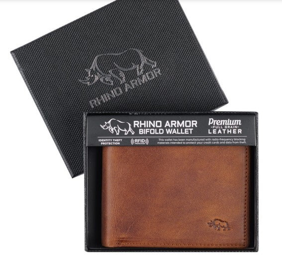 Men's Diesel Brown Full Grain Cowhide Leather Bifold Rhino Armor™ Wallet