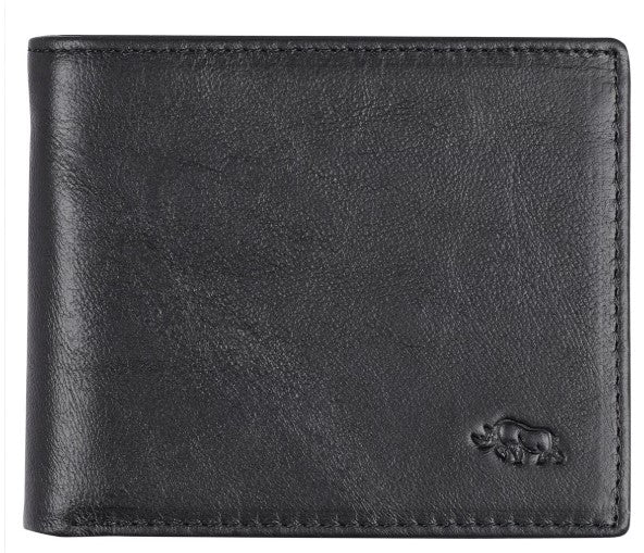 Men's Ebony Black Full Grain Cowhide Leather Bifold Rhino Armor Wallet